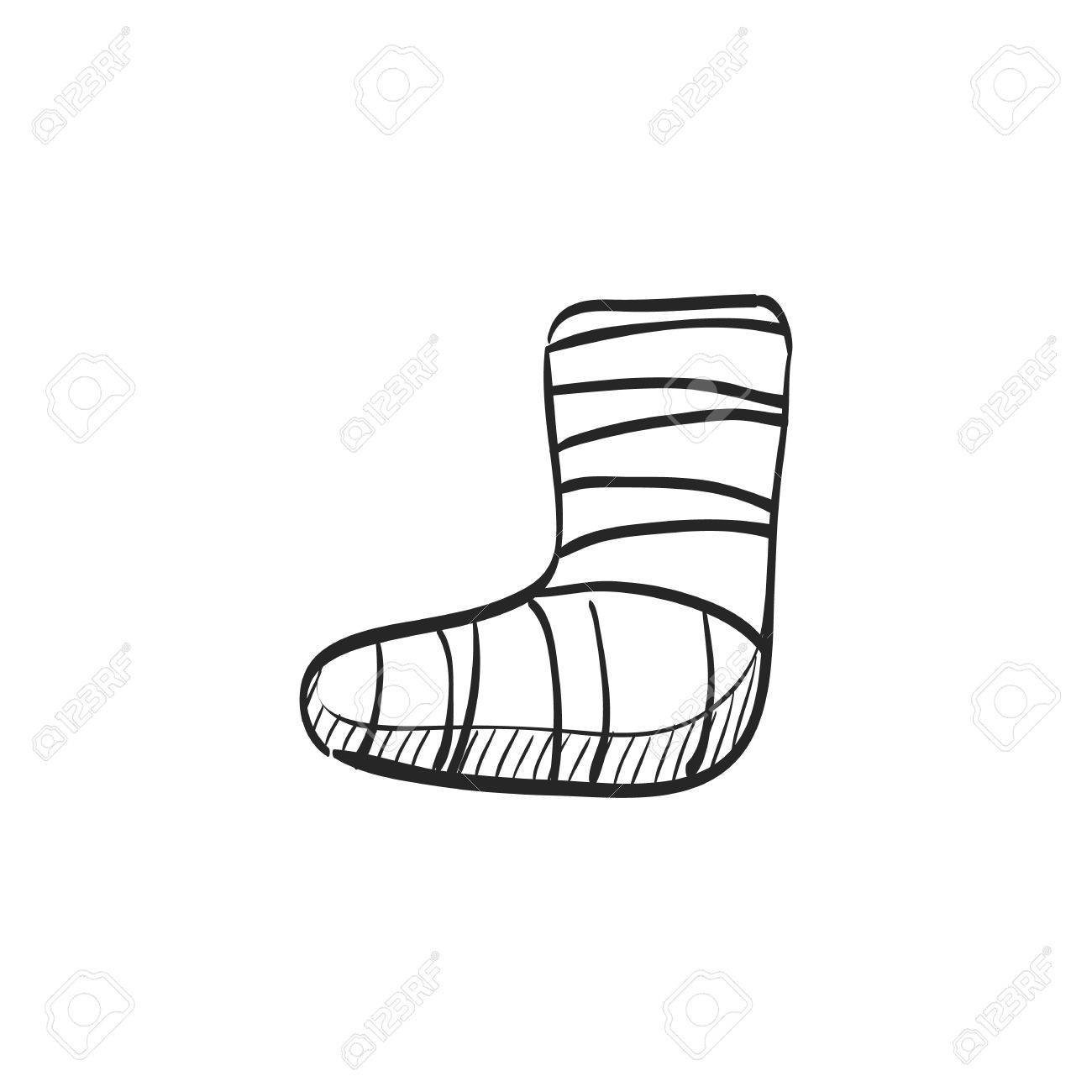 1300x1300 Injured Foot Icon In Doodle Sketch Lines. Gypsum Cast Medical