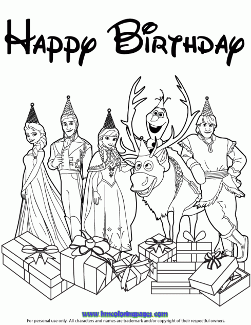 489x633 Disneys Frozen Cast Happy Birthday Wishes Coloring Page Disney