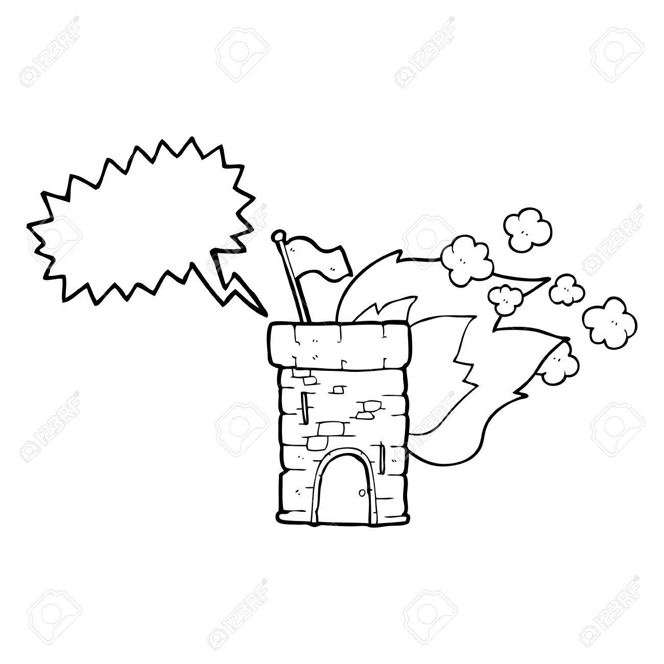 1300x1300 Freehand Drawn Speech Bubble Cartoon Burning Castle Tower Royalty