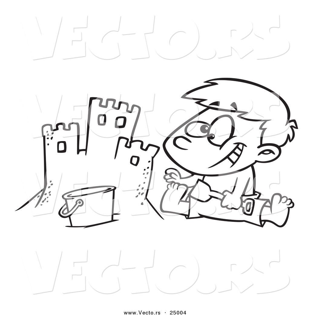 1024x1044 Vector Of A Cartoon Boy Making A Sand Castle On A Beach