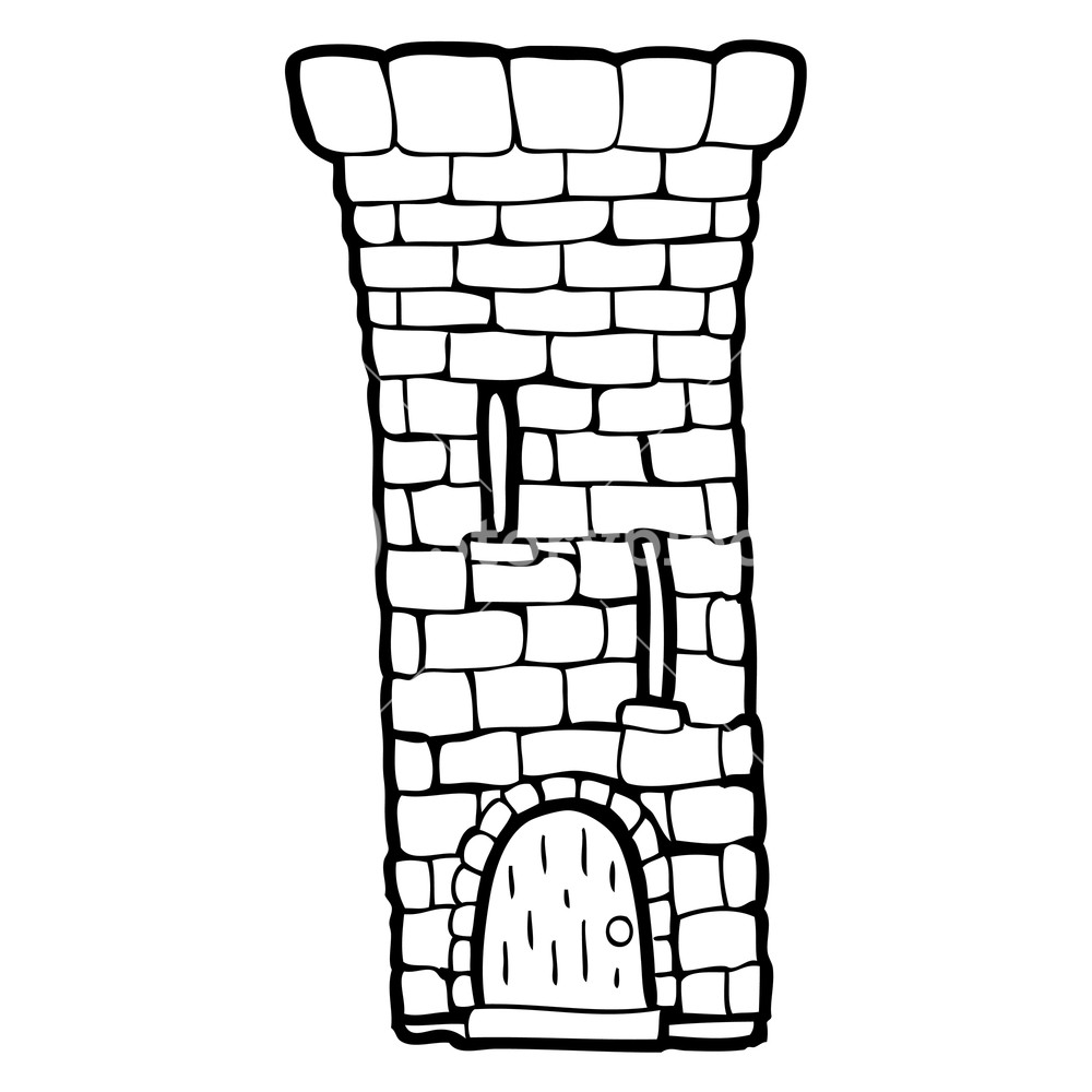 1000x1000 Freehand Drawn Black And White Cartoon Old Castle Tower Royalty