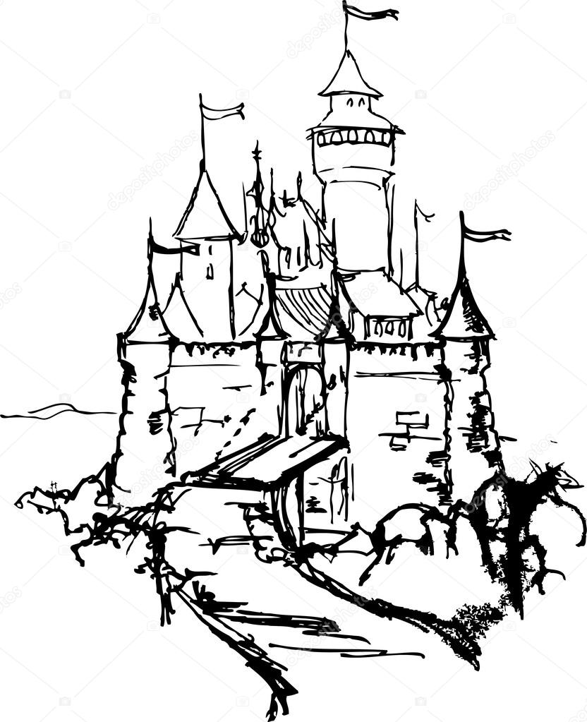 832x1023 Cartoon Hand Drawing Castle Stock Vector Medvedka