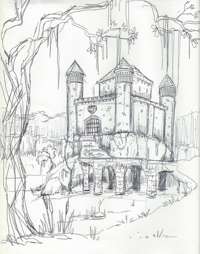 795x1006 Castle In The Swamp, Ink Sketch By Emeryjs