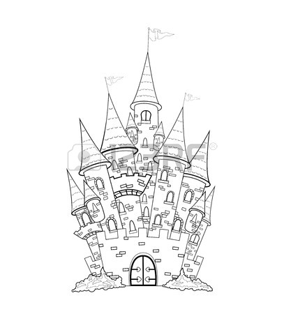 407x450 Pink Cartoon Castle On A White Background. Royalty Free Cliparts