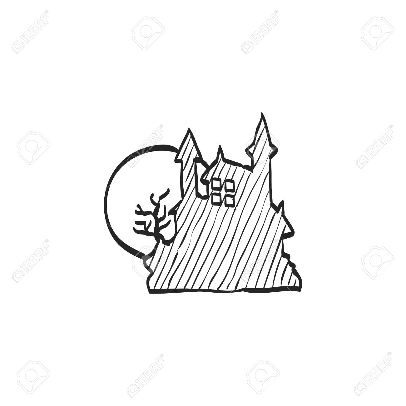 1300x1300 Dark Castle Icon In Doodle Sketch Lines. Halloween Symbol Path