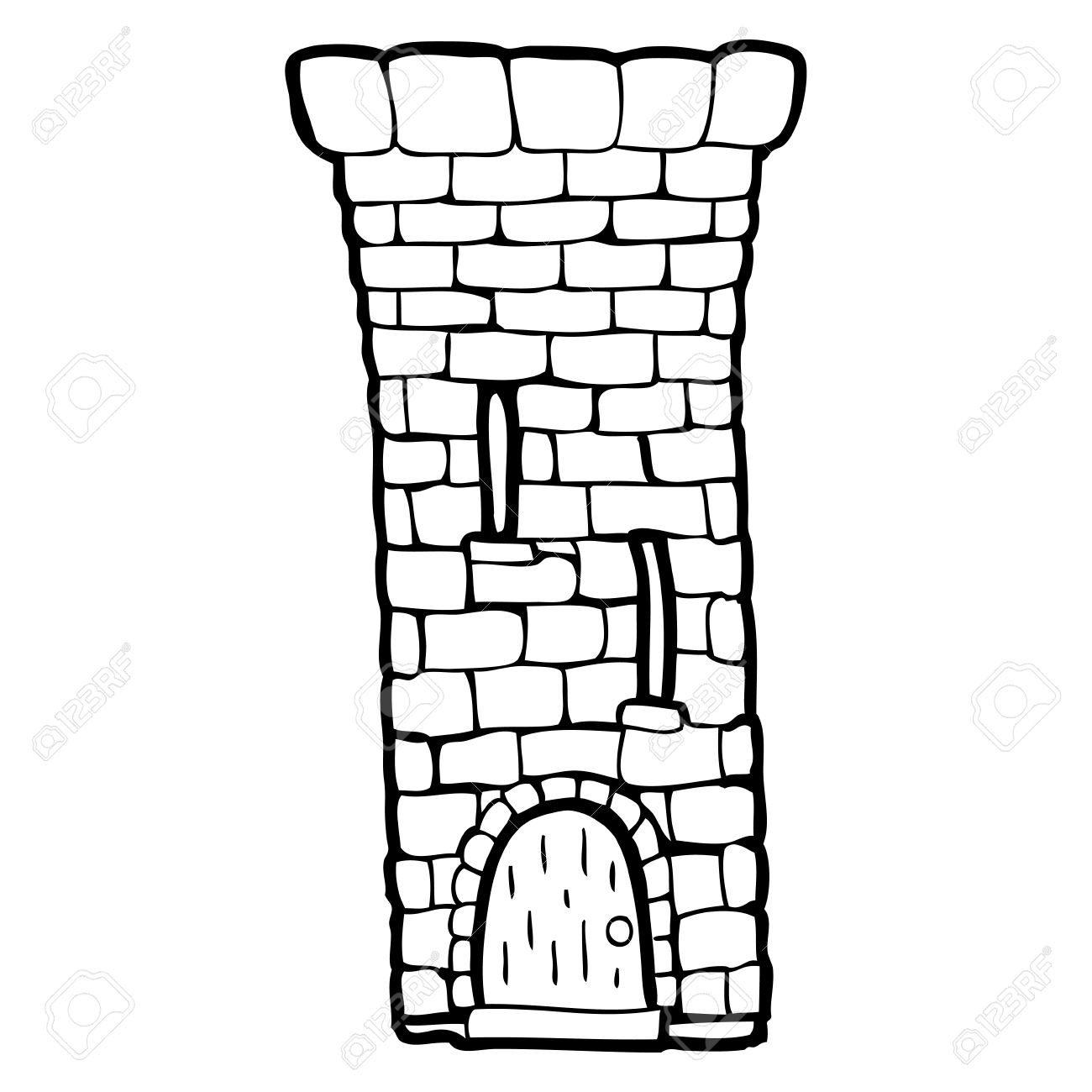 1300x1300 Freehand Drawn Black And White Cartoon Old Castle Tower Royalty