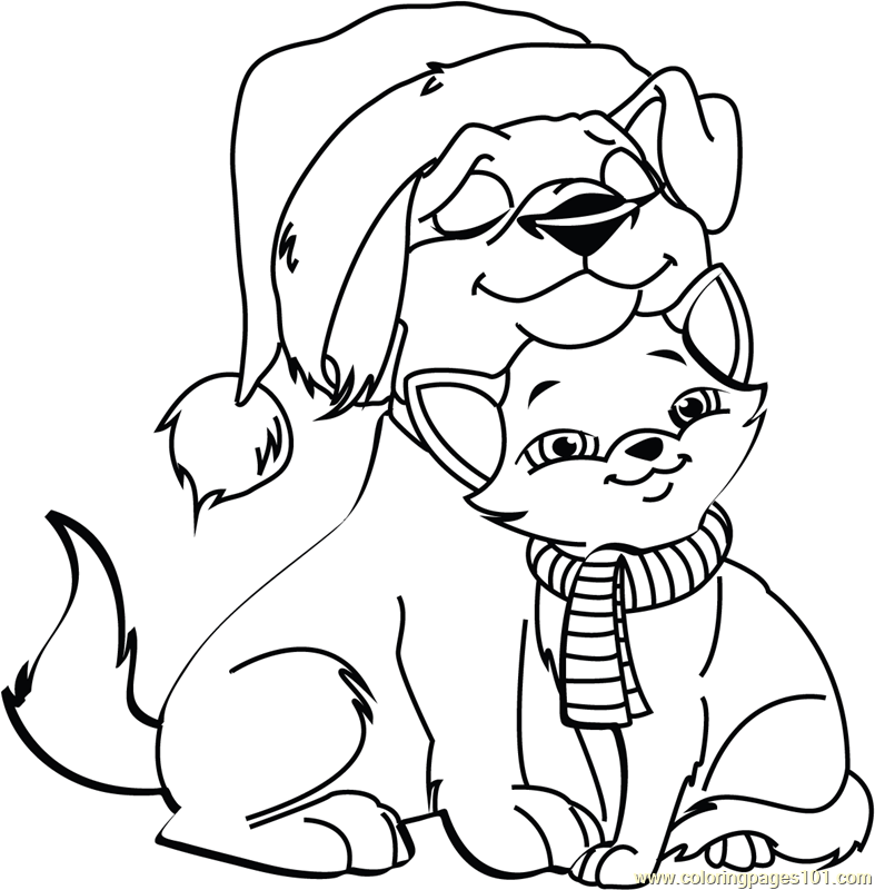 787x800 Christmas Cat And Dog Coloring Page