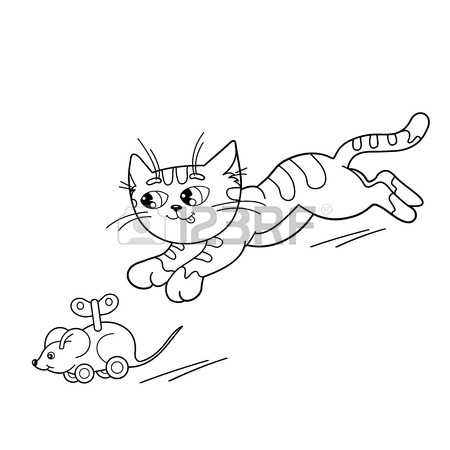450x450 Coloring Page Outline Of Cartoon Cat Playing With Toy Clockwork