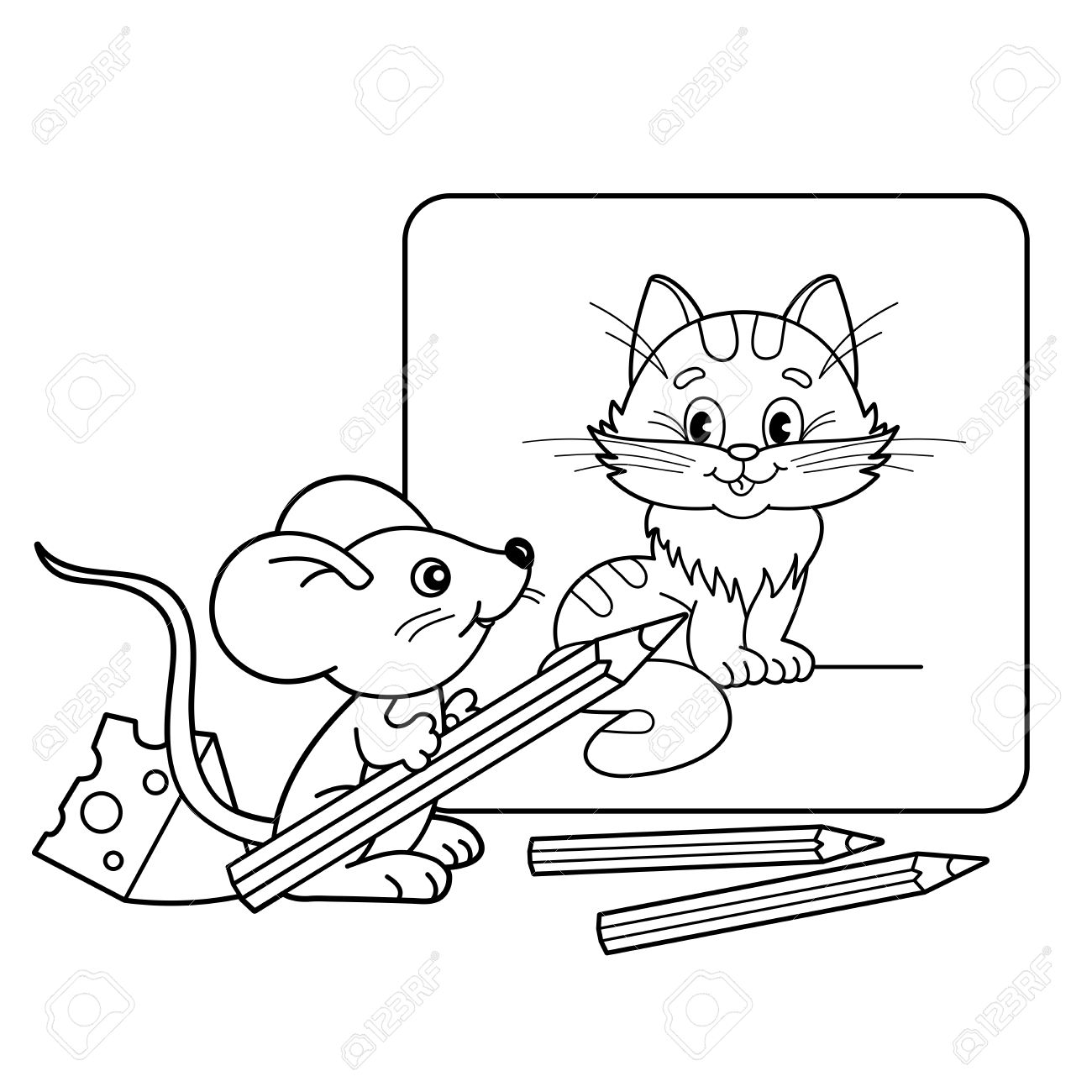 1300x1300 Coloring Page Outline Of Cartoon Little Mouse Pencils