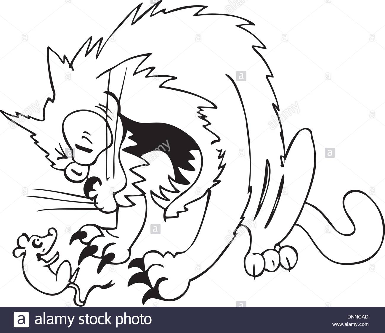 1300x1125 Aggressive Cat Caught A Mouse Cartoon Black And White Vector Stock