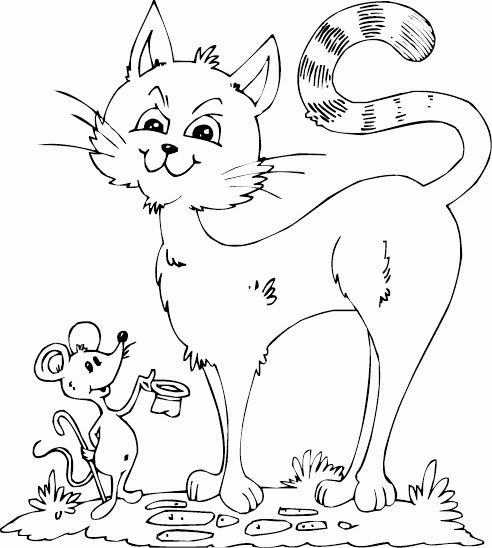 492x548 Cat And Fancy Mouse Coloring Page