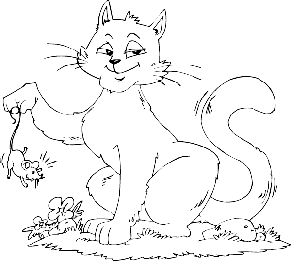 600x538 Cat Caught Mouse Coloring Page