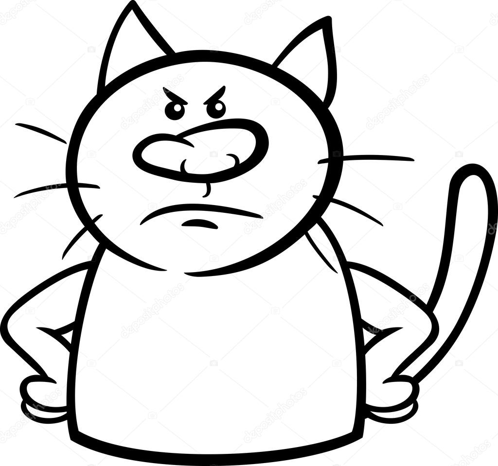 1024x959 Angry Cat Cartoon Coloring Page Stock Vector Izakowski