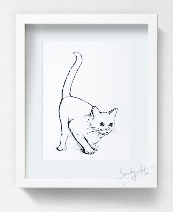 570x700 Items Similar To Cat Drawing Movement Animal Cat Original Charcoal