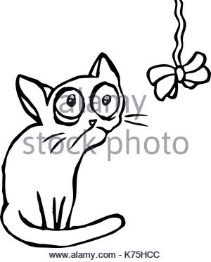 300x372 Sketch Of Cute Cat Sitting And Looking Curious Stock Photo