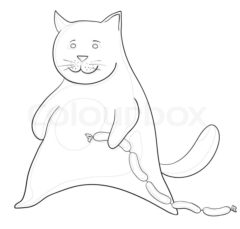 800x763 Cat With Sausage, Contour Stock Photo Colourbox