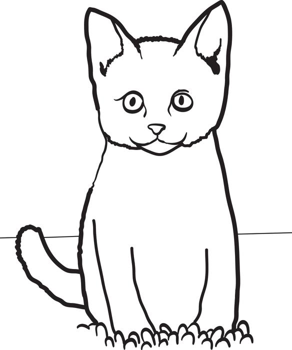 584x700 Cat Sitting In Grass Free, Printable Coloring Page For Kids