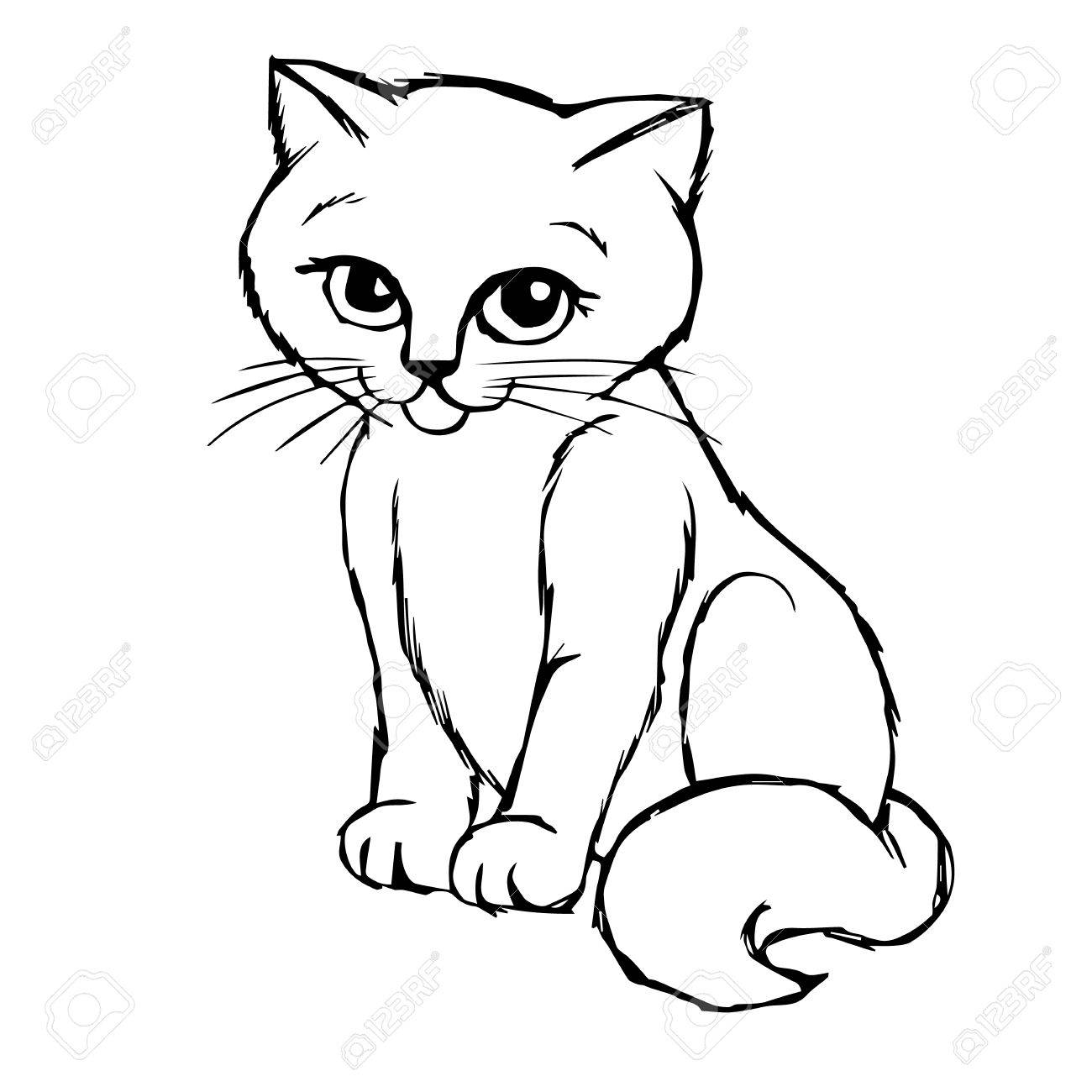 1300x1300 Freehand Sketch Illustration Of Cat, Kitten Doodle Hand Drawn