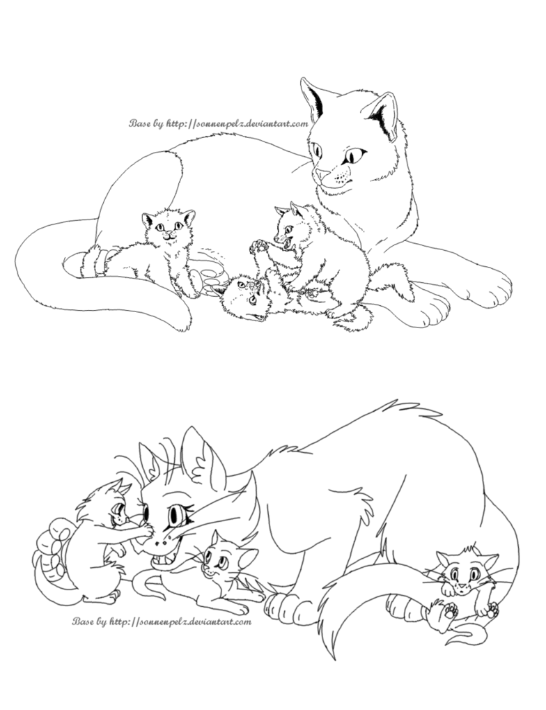 784x1019 Free Cat Family Lineart Realistic And Cartoon. By Sonnenpelz