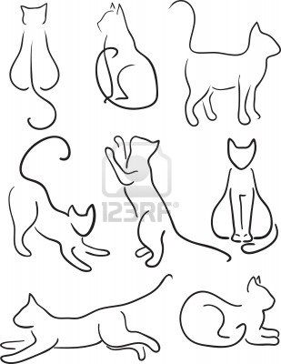 309x400 Silhouette Of Cats Cat Design Set Line Art Stock Photo Tattoo