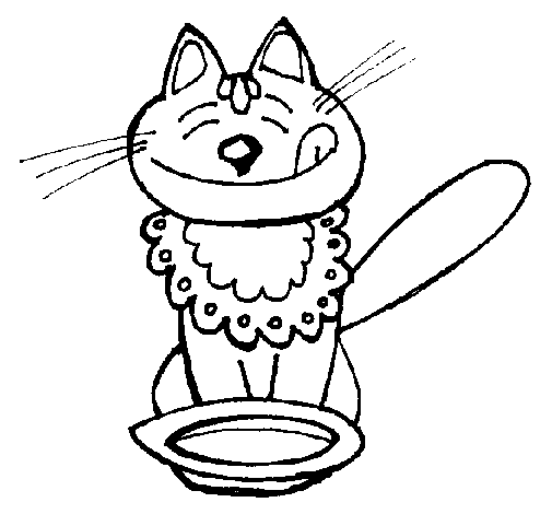 505x470 Cat Eating Coloring Page