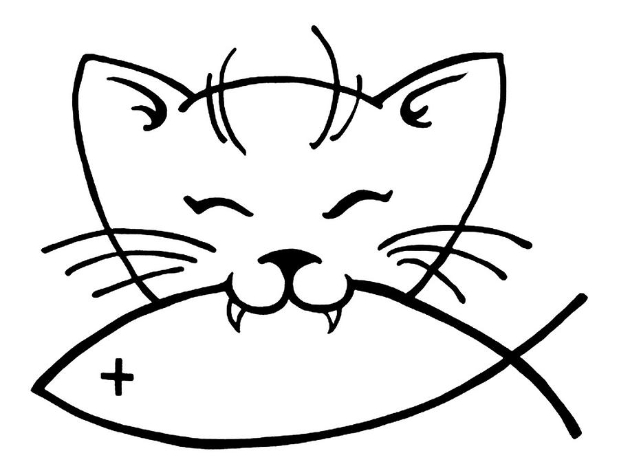 900x691 Kitty Eats Fish Drawing By Katherine Nutt