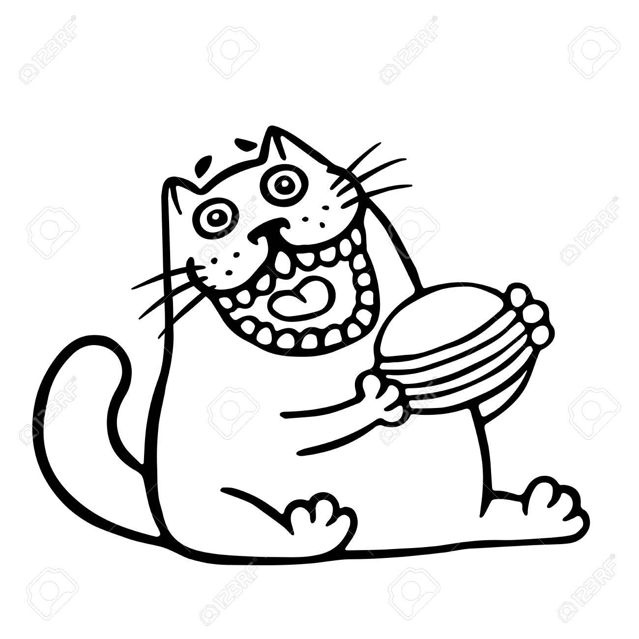 1300x1300 The Cat Is Eating A Hamburger. Funny Cartoon Cool Character