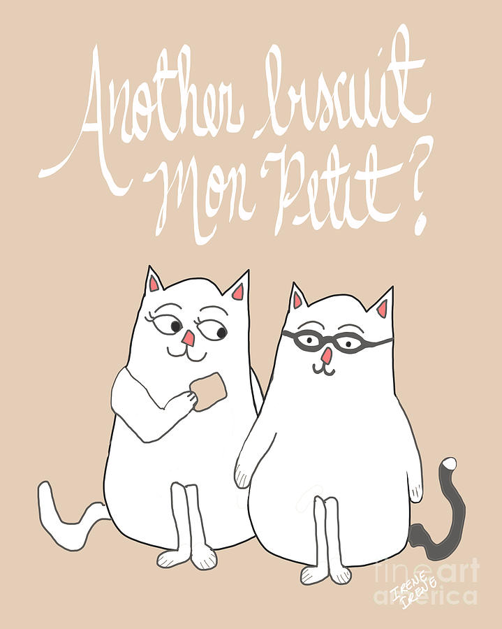 719x900 White Cats French Cats Eating Biscuits Painting By Irene Irene