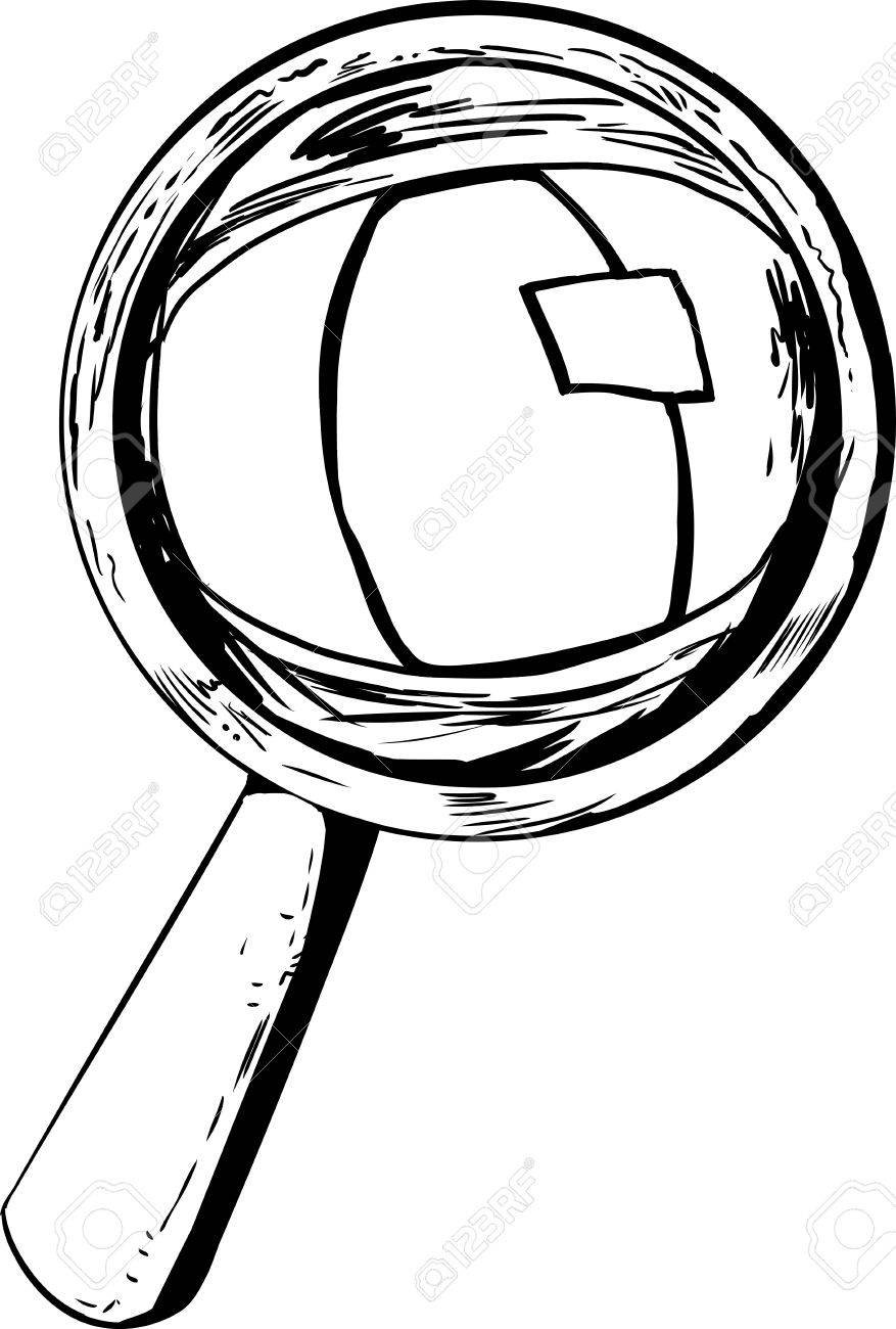 877x1300 Cat Eye Looking Through Magnifying Glass In Cartoon Outline