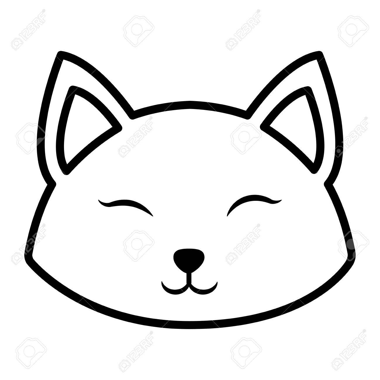 1300x1300 Face Cat Clossed Eyes Outline Vector Illustration Eps 10 Royalty