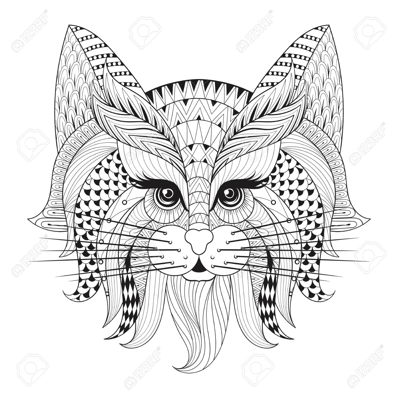 1300x1300 Zentangle Hand Drawn Cat Face For Adult Antistress Coloring Pages