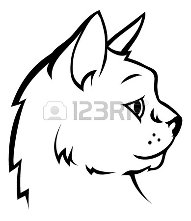389x450 An Illustration Of A Cat Face Or Head In Profile Royalty Free