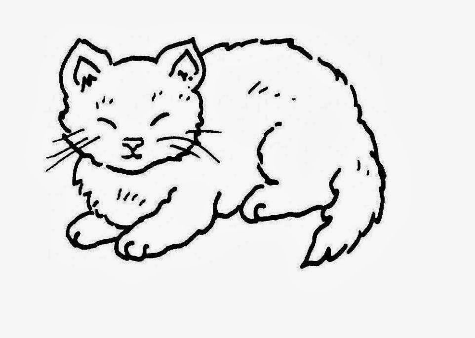 962x685 Animal Coloring Cartoon Cat Face Outline Clip Art
