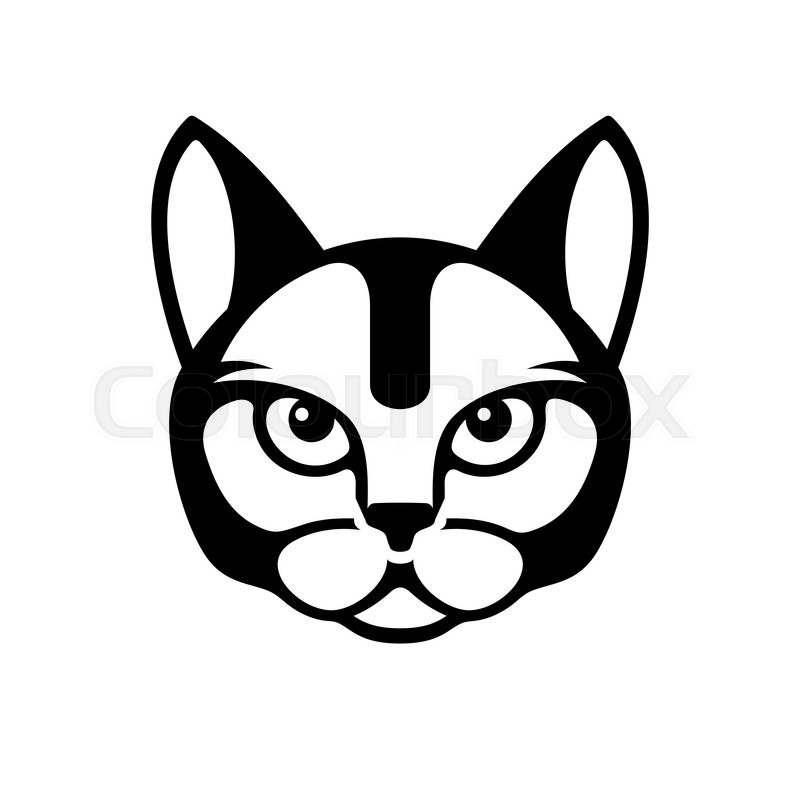 800x800 Black Cat Face Icon On White Background. Vector Illustration
