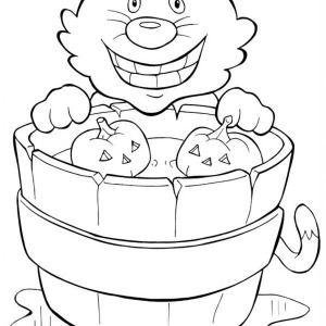 300x300 Halloween Day, Smiling Cat And Pumpkins On Halloween Day Coloring