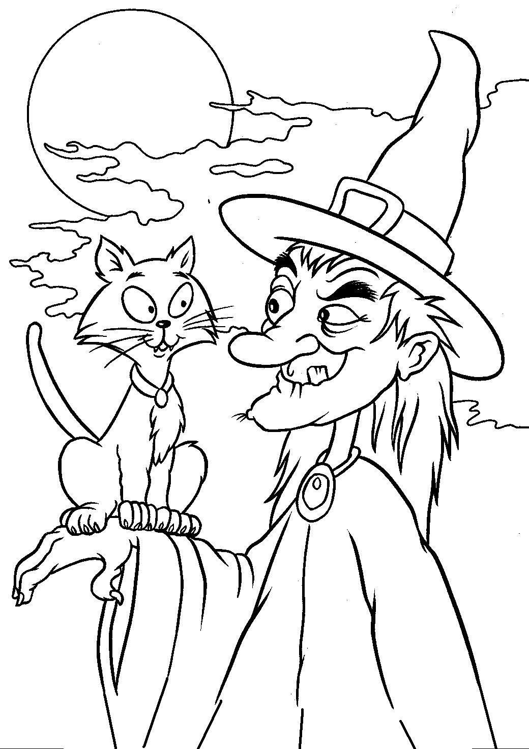 1040x1472 Cat And Witch Coloring Pages Witches, Halloween