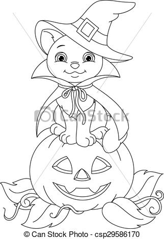 322x470 Halloween Cat Coloring Page. Cat Witch Sitting On A Pumpkin