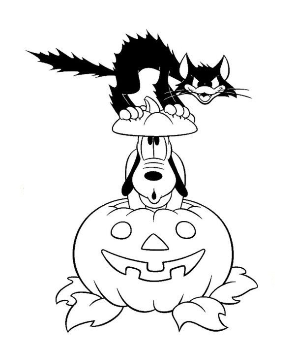 600x705 Pluto Pumpkin Black Cat Disney Halloween Coloring Pages