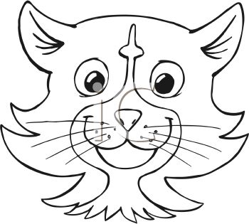 350x315 Black And White Cartoon Of A Cat Face