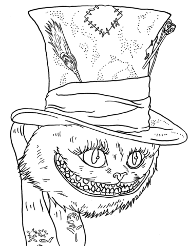 368x480 Tim Burton's Cheshire Cat Coloring Page Free Printable Coloring