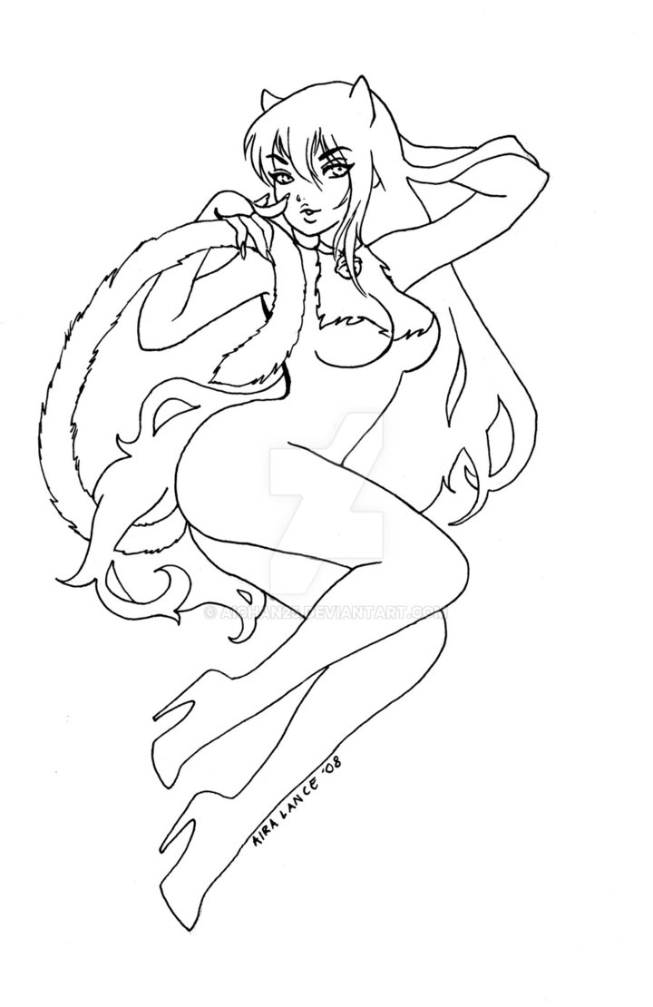 720x1110 Sexy Cat Girl Linework By Aichan25