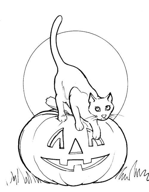 500x643 How To Drawing Halloween Cats And Colouring Pages For Kids