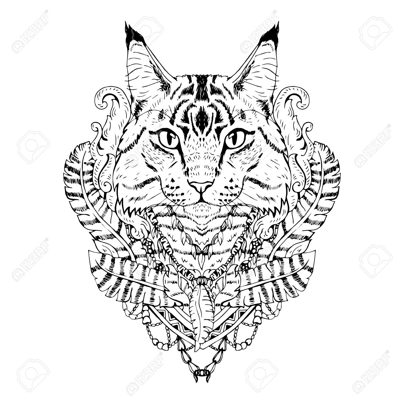 1300x1300 Black And White Animal Cat Head, Abstract Art, Tattoo, Doodle