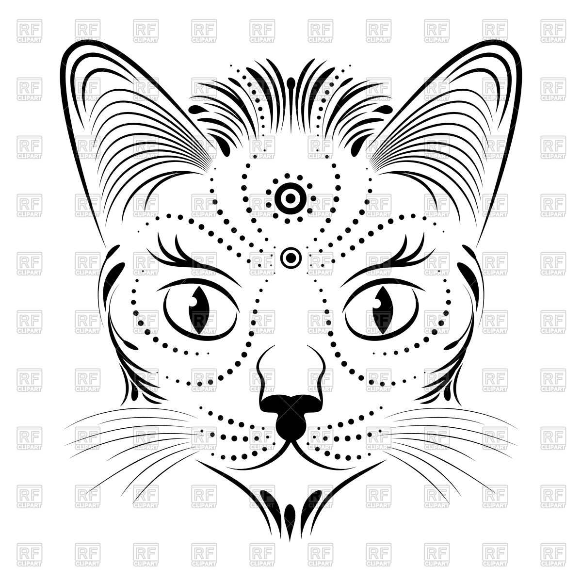 1200x1200 Decorative Cat's Head Royalty Free Vector Clip Art Image