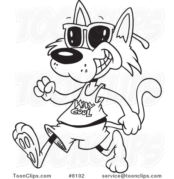 581x600 Cartoon Black And White Line Drawing Of A Cat Walking And Wearing