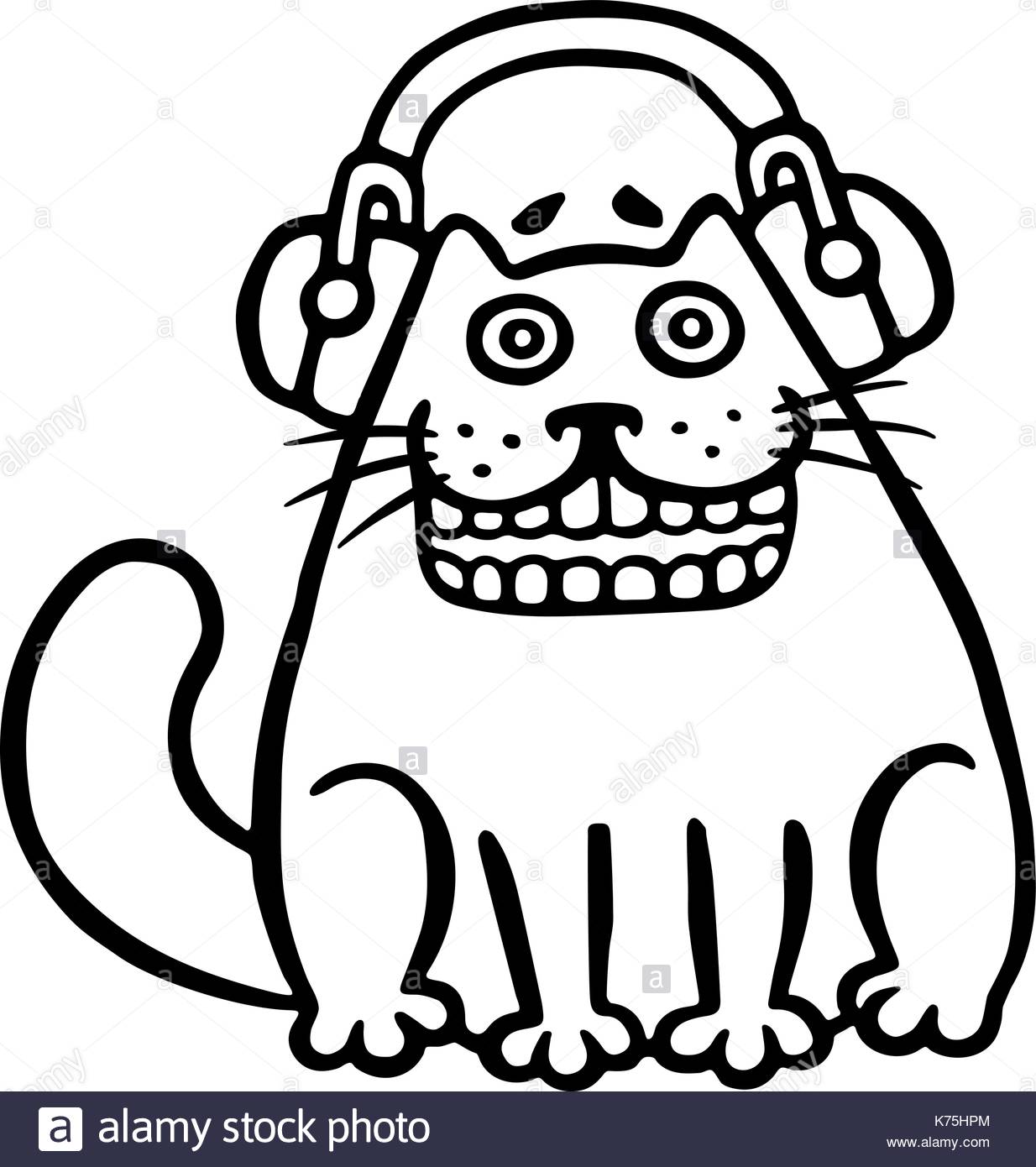 1234x1390 Cute Cat In Headphones. Funny Cartoon Cool Character. Contour