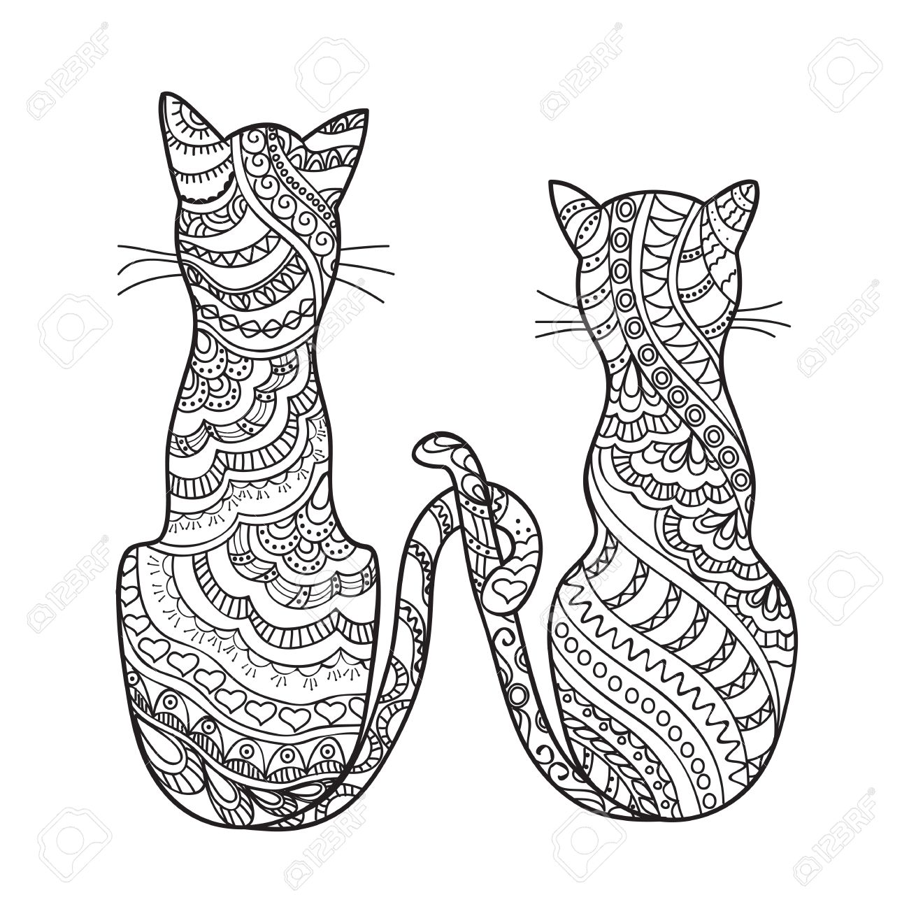 1300x1300 Hand Drawn Decorated Cartoon Cat In Boho Style. Pencil Drawing