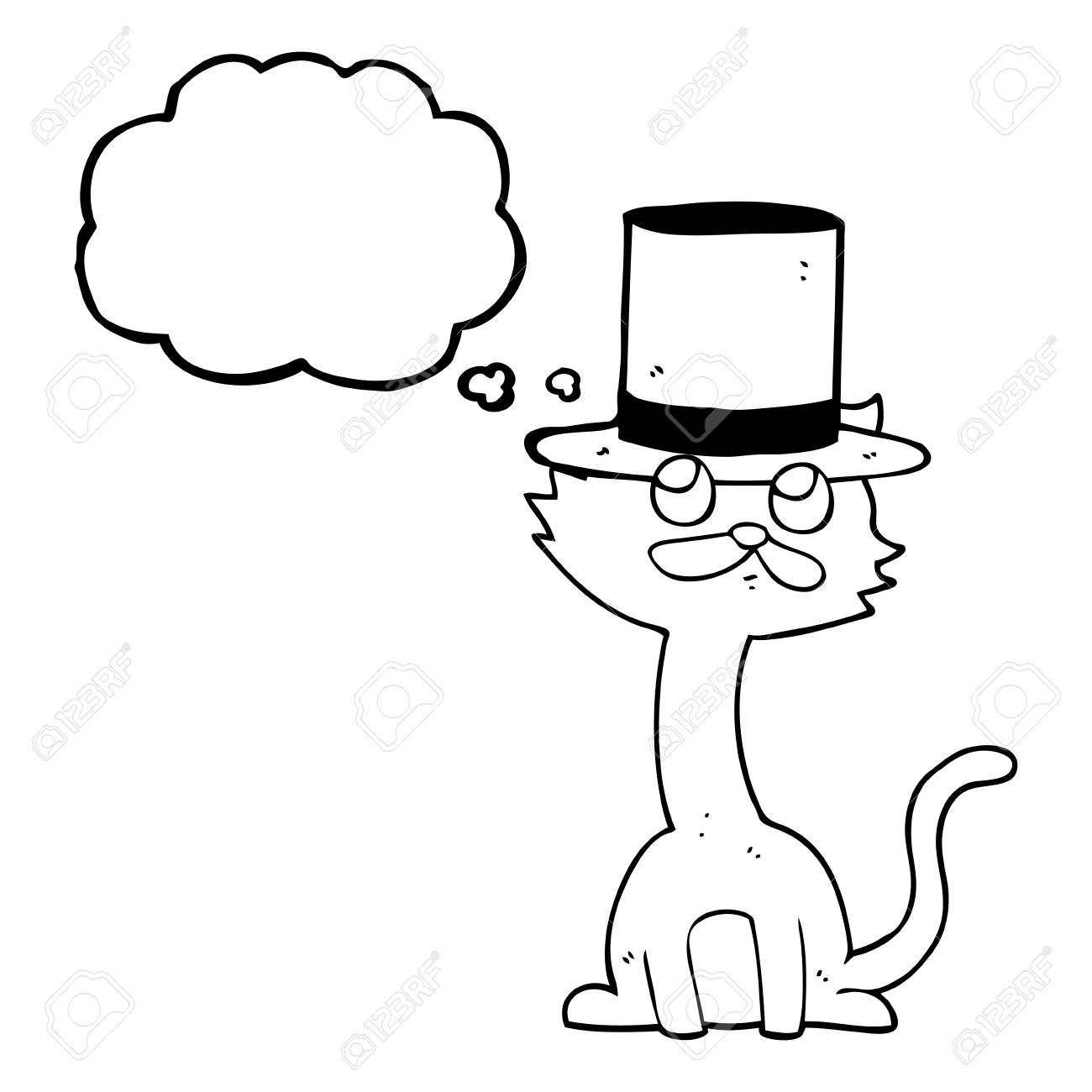 1300x1300 Freehand Drawn Thought Bubble Cartoon Cat In Top Hat Royalty Free