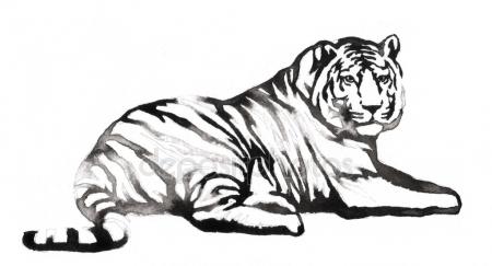 450x243 Cool Cat Portrait, Black And White, Ink Drawing Cat. Stock Photo