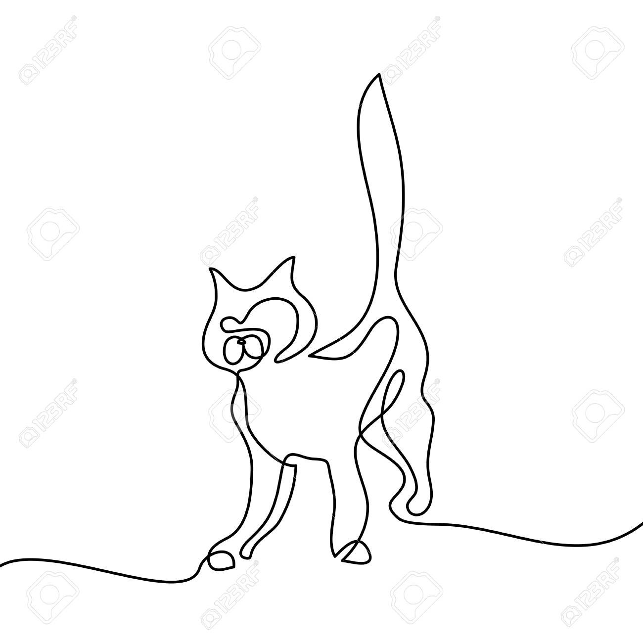 1300x1300 Cat Silhouette Logo. Continuous Line Drawing. Vector Illustration